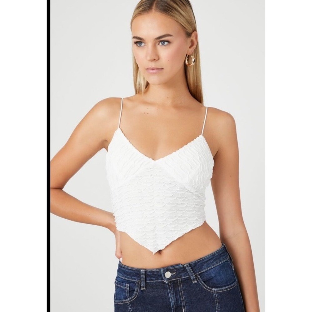 Y2K Forever 21 Women's M White Spaghetti Strap V Neck Cami Top Ruffles Lined 90s